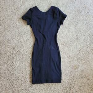 Bodycon Dress Navy Blue Open‎ Back Strappy Short Sleeve Party Cocktail Switch M